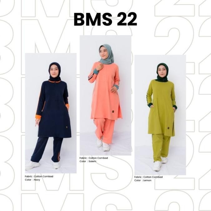 Baju Olahraga Sporty Muslimah Believe BMS 22 Navy/Peach/Lemon