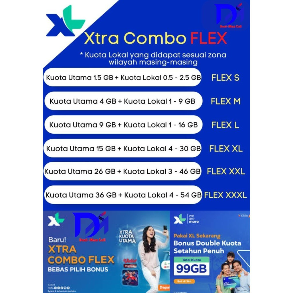 Kuota XL Combo Lite Combo Flex Inject, Bonus Unlimited Turbo | Kuota XL 4.5GB 7GB 13GB 25GB 37GB