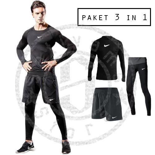 BJZ FULL SET PAKAIAN OLAHRAGA BASELAYER BAJU MANSET BASELAYER CELANA PENDEK LEGGING PANJANG PRIA