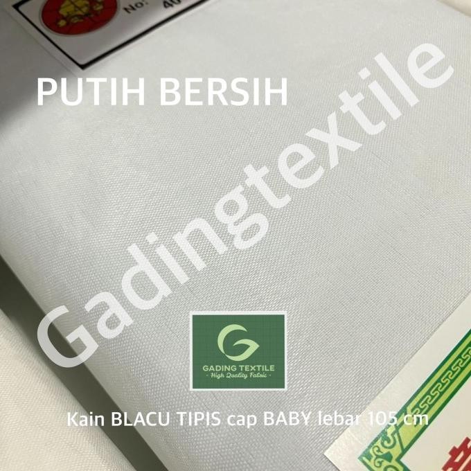 Kain BLACU BELACU TIPIS PUTIH lb 105 cm per roll bahan craft kantong - putih bersih, 1 ROLL=36 MTR