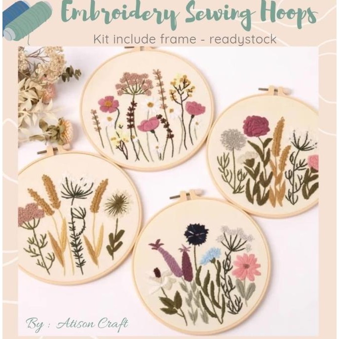 diy paket kit sulam jahit bordir embroidery hoops kayu ram/skybrosa