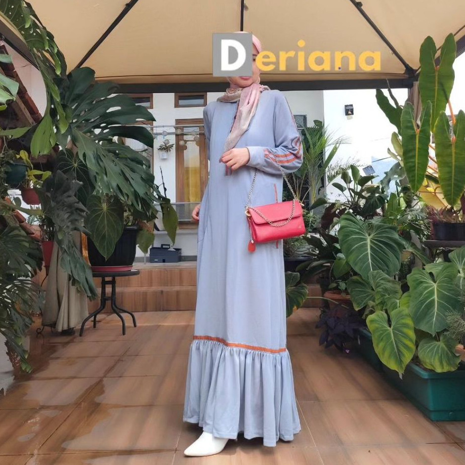 Gamis Kaos Terbaru Casual Premium Sporty Warna Biru Maylea Rumple Dress Blue Deriana Project