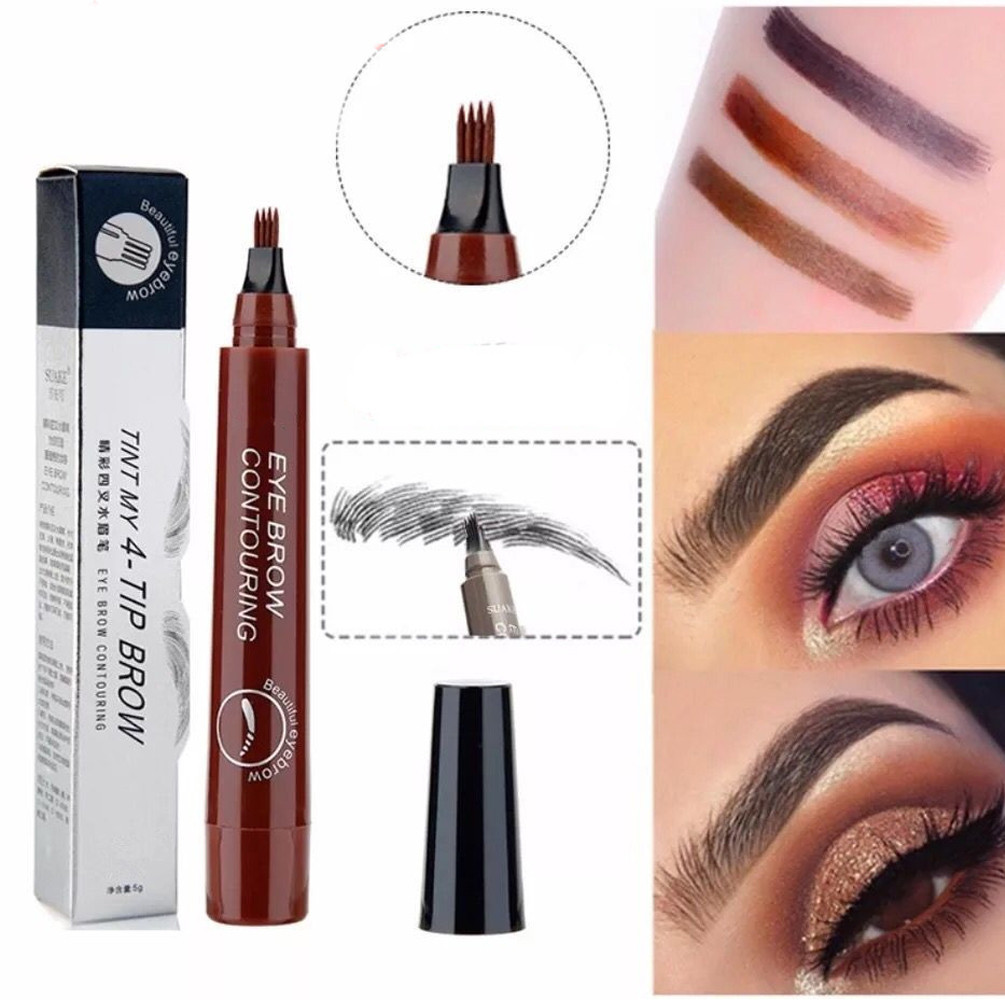 Pensil Alis 4 Tip Pena Tato Alis Cair Cat Riasan Alis Kosmetik Tahan Air Penggaris Alis Mata