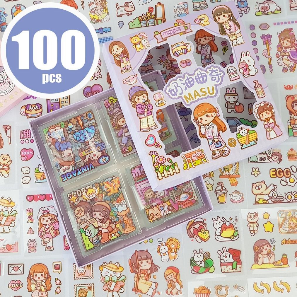 

[ PROMO SPESIAL ] MASU STICKER ISI 100PCS STICKER 3D ASTHETIC LUCU STIKER MASU 1BOX ISI 100 PCS BISA COD