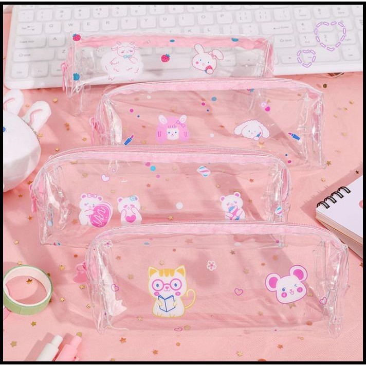 

DISKON TEMPAT PENSIL KOTAK DOMPET PENCIL BAG TRANSPARANT !!!!!!