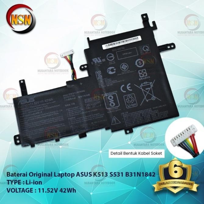 Baterai Laptop Original ASUS K513 S531 B31N1842 11.52V 42Wh