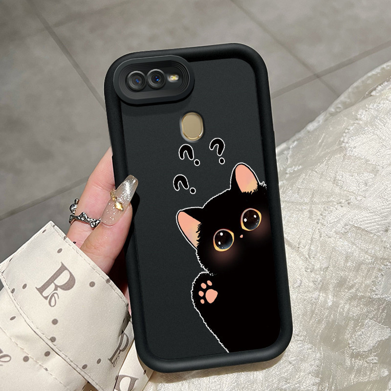 Casing Hp OPPO A7 OPPO A5s OPPO A12 OPPO A12S A11k Case silikon kasing HP pola Kucing hitam lucu Hit