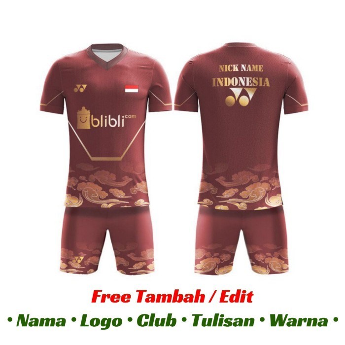 Jersey Setelan Bulutangkis Badminton Custom Dryfit Batik Mega Mendung