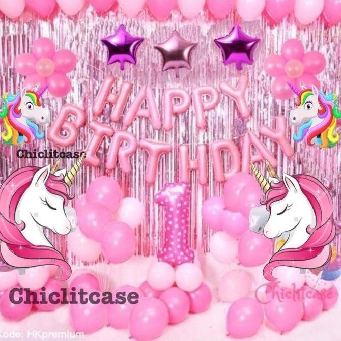 Paket dekorasi set balon ulang tahun unicorn pony /Balon birthday
