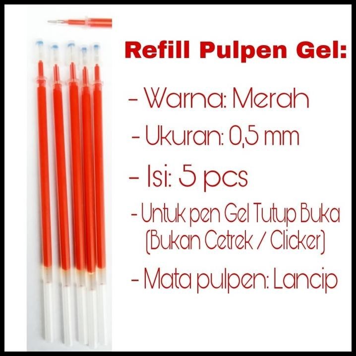 

DISKON ISI REFILL PULPEN GEL WARNA MERAH - ISI 5 PCS !