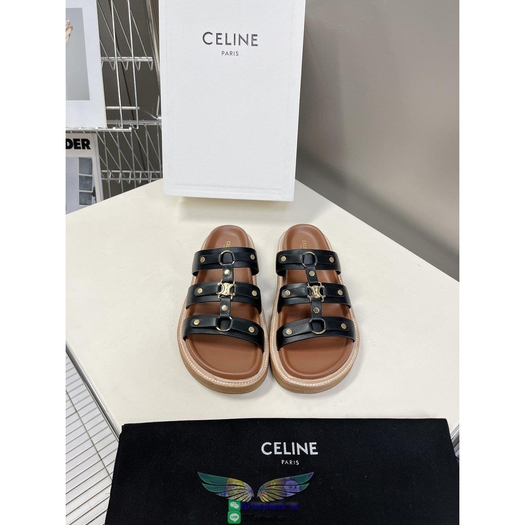 Celine women's flat slide sandal indoor outdoor slipper half drag shoes size35-40