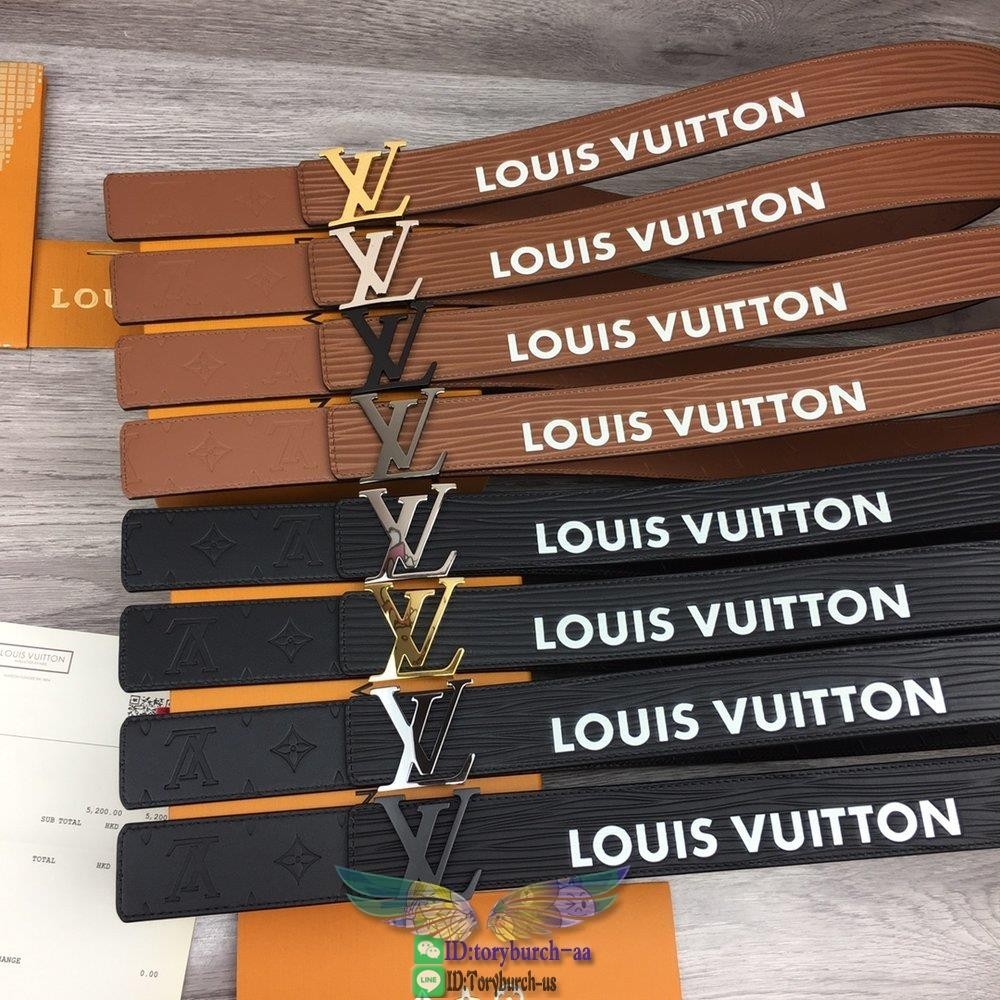 Louis LV men's leather dress belt eyelet buckle waist belt with boutique quality 4cm