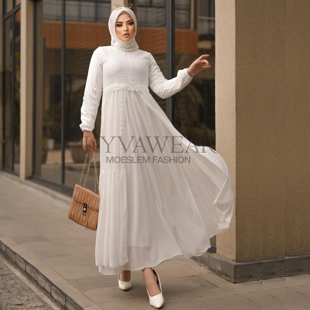 Gamis Abaya Remaja Kyva Muslim Putih Renda Brokat Lm 058 Pesta Remaja Mewah Gamis Abaya Remaja