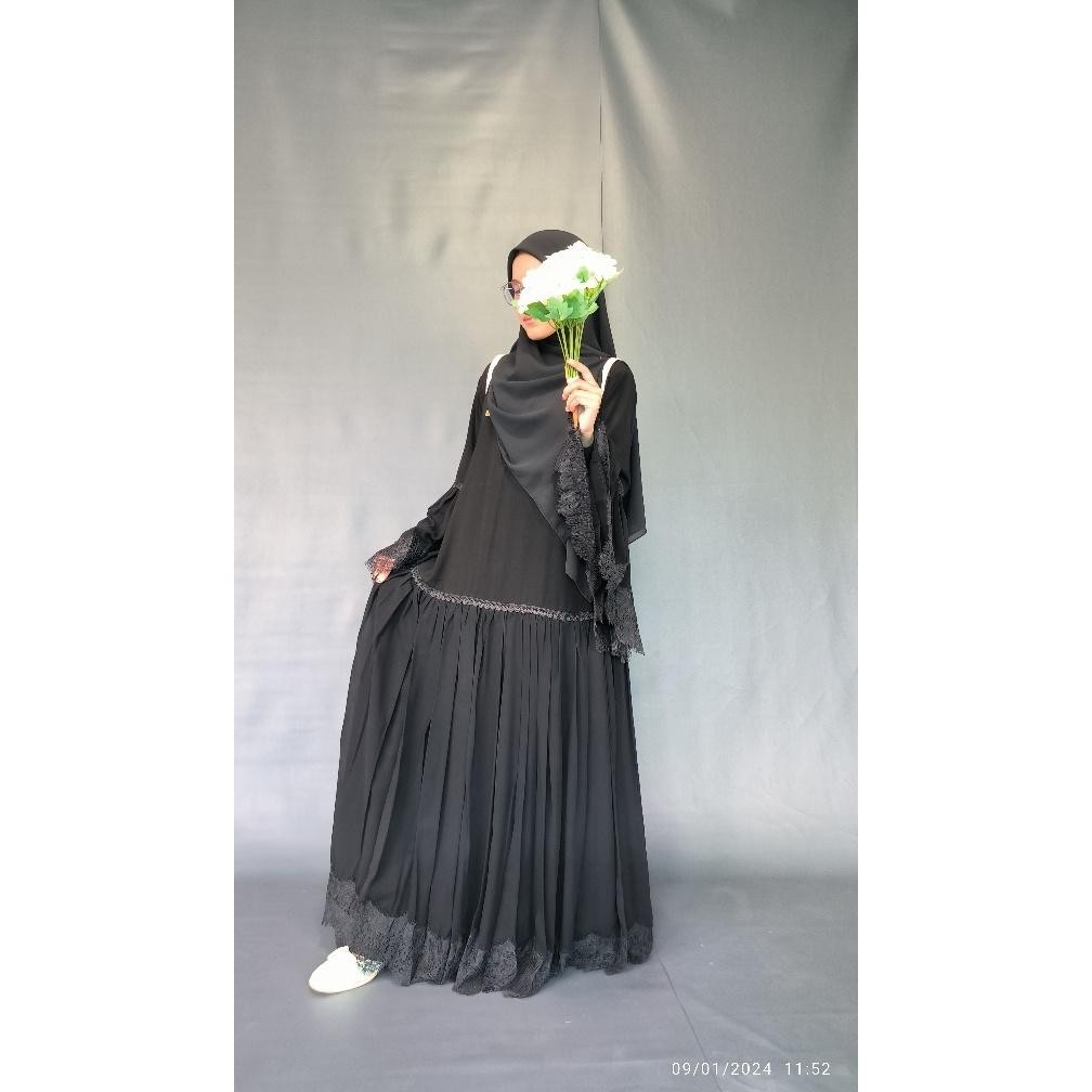 Gamis Abaya Remaja Hira Basic Hitam Jetblack Arab Tuey Hitam Gamis Abaya Remaja