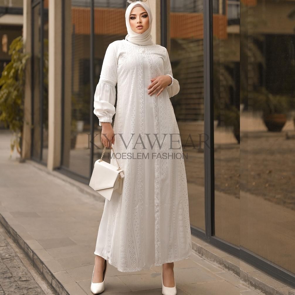 Gamis Abaya Remaja Kyva Muslim Tuey Putih Renda Brokat Edn 020 Pesta Remaja Mewah Gamis Abaya Remaja