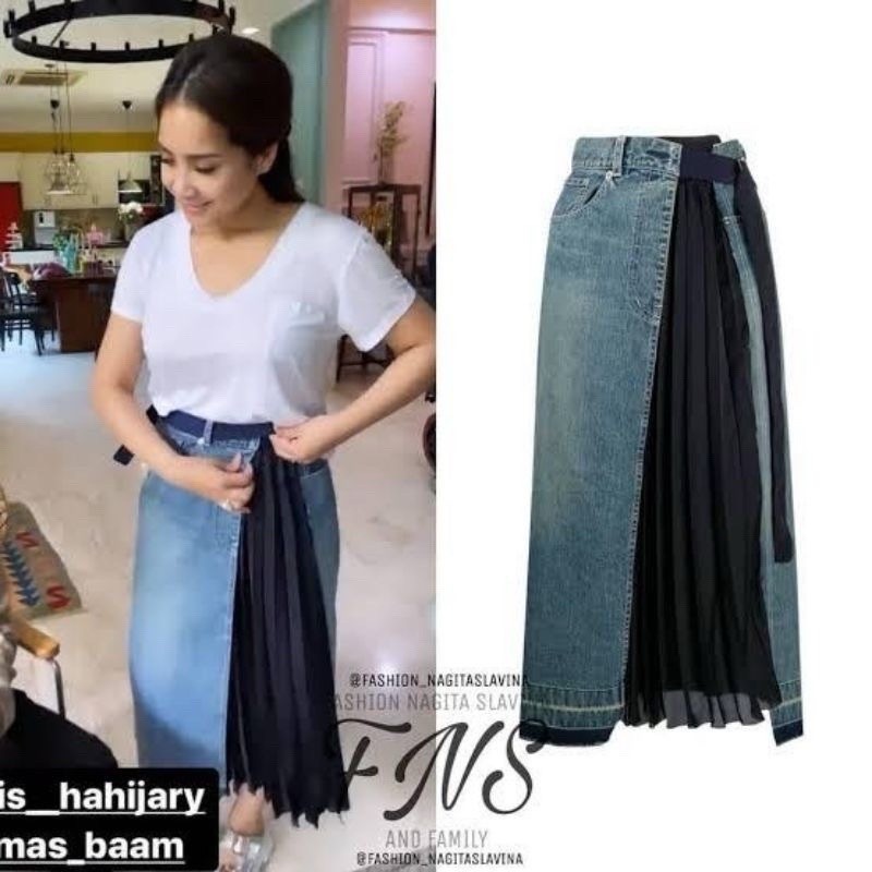 Rok Nagita Jeans Kombi Plisket Import Bkk Wanita