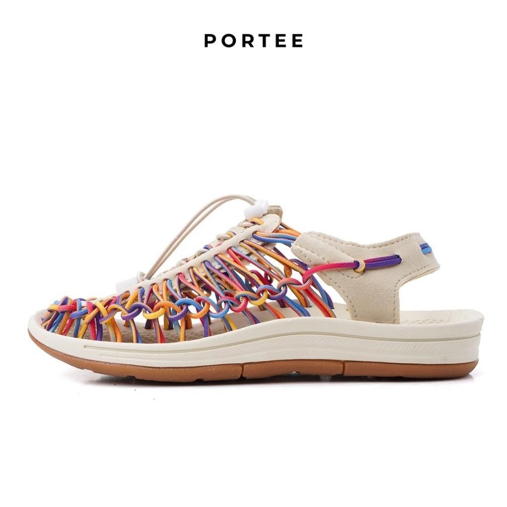 Berkualitas Sandal Wanita Portee Goods Loom Sandal Wanita Rainbow White Rhh-1823