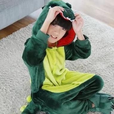 Canggih Baju Onesie Kostum Dino Dinosaurus Hijau Anak Cosplay Piyama
