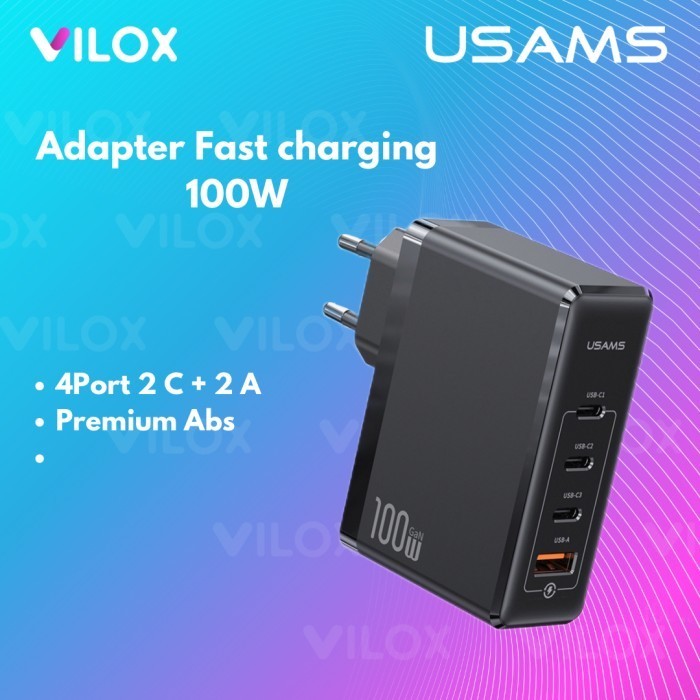 usams t44 adapter fast charger 100W gan 4 ports 2A+2C macok laptop