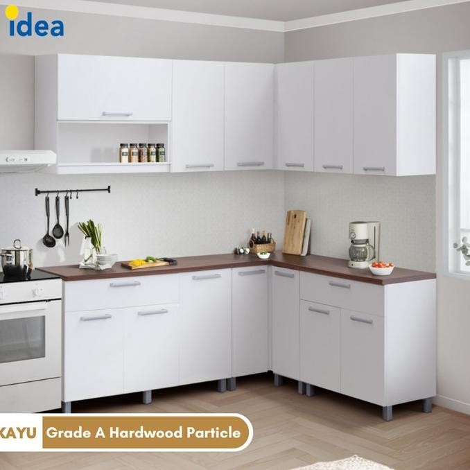 IDEA INDIANA Kitchen Set Lemari Kabinet Dapur Kayu Putih Atas Bawah