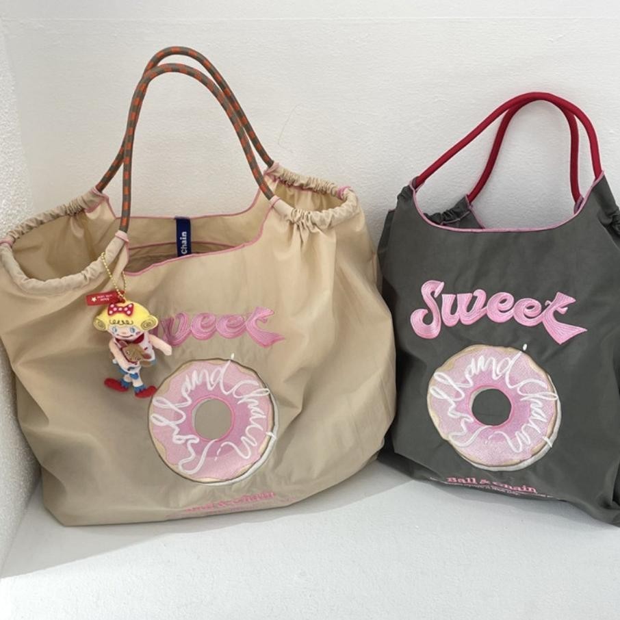 dvc-78 READY!Tas Bordir Tas Belanja Bordir Donat Tas Tangan Tote Tas Kain Tas Kain Bordir (Tali bahu