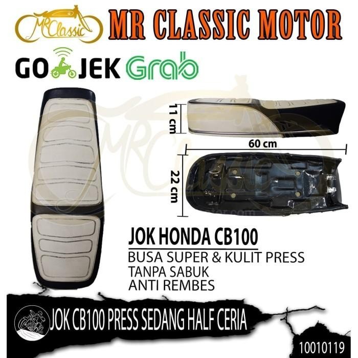 Jok CB100 Gelatik Sedang Busa & Kulit Press Tanpa Sabuk Hitam Putih Import Premium