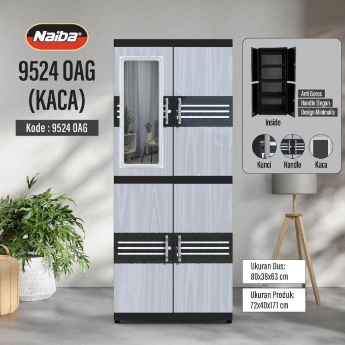 NAIBA - Lemari MSC Naiba Fit Ebony Kaca + Kunci (Naiba 9524/9504)