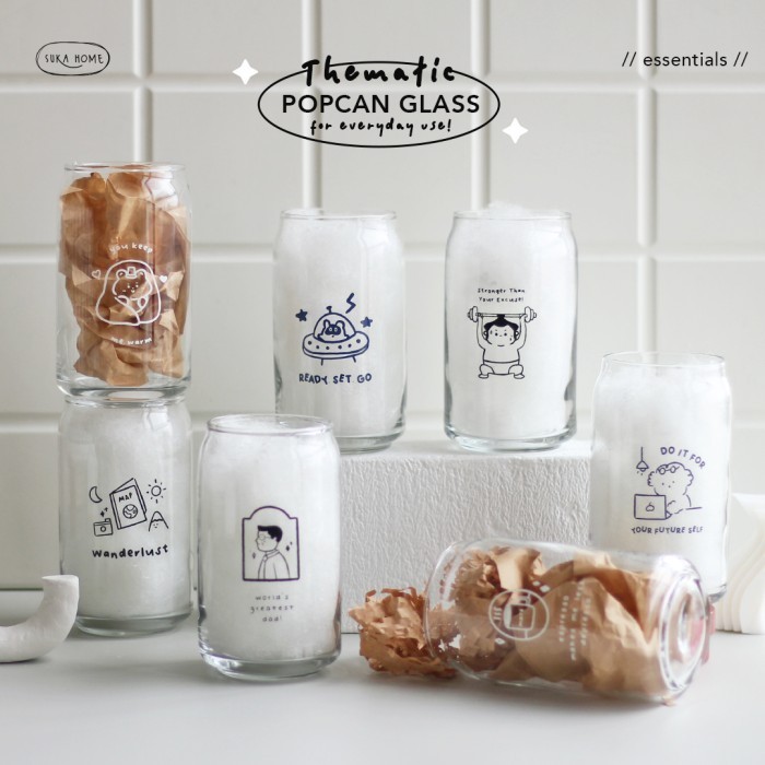 Gelas Kaca Kopi Lucu Aesthetic Ala Korea Popcan Glass Kado Unik Ready