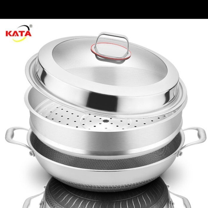 Diskon [Ms] Wajan Stainless Steel Sus 316 / Kuali Honey Comb + Kukusan