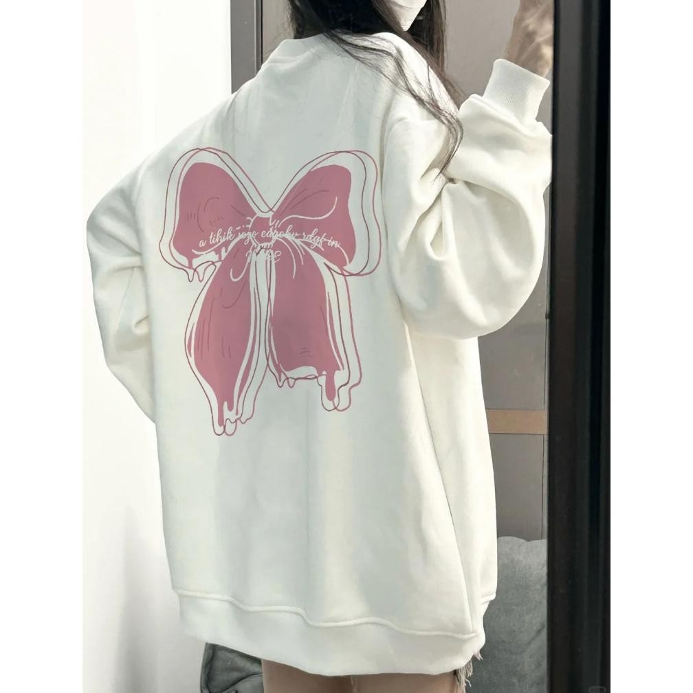 EUNII Sweater putih big bow Sweater Lengan panjang Model Versi Korea/Pakaian Wanita/Sweater Wanita M