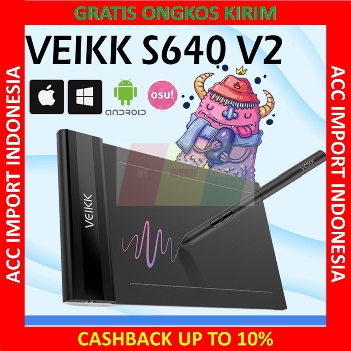 Veikk S640 Digital Graphic Drawing Tablet Gambar Osu Ios Android