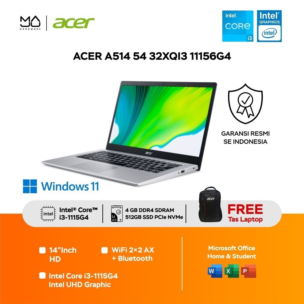 Laptop Acer A514-54-32XQ/I3-11156G4 SILVER