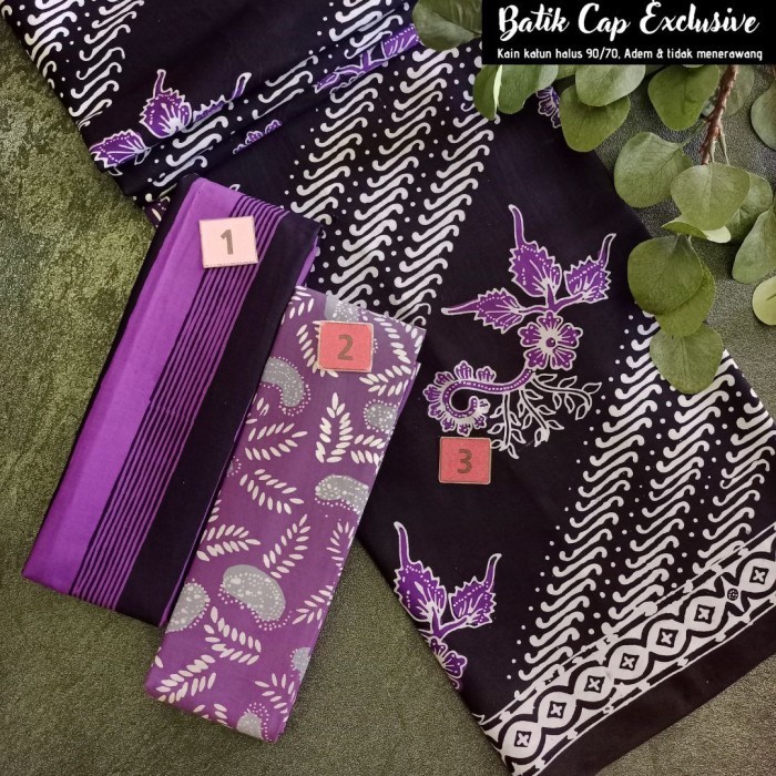 Kain Batik Cap Handmade Serian Ungu Hitam - Ungu Abu