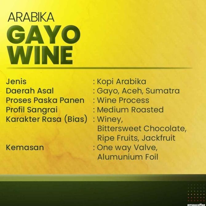 

Kopi Arabika Gayo Wine Aceh Sumatra Arabica Coffee Roasted Beans 1 Kg