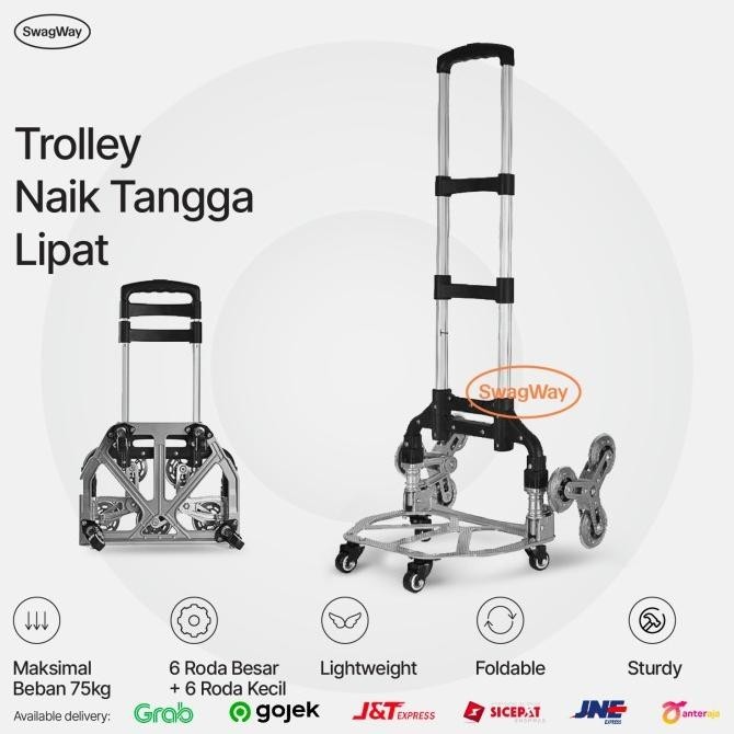 Trolley Naik Tangga 10 Roda Lipat Troli Angkut Barang Aluminium Alloy