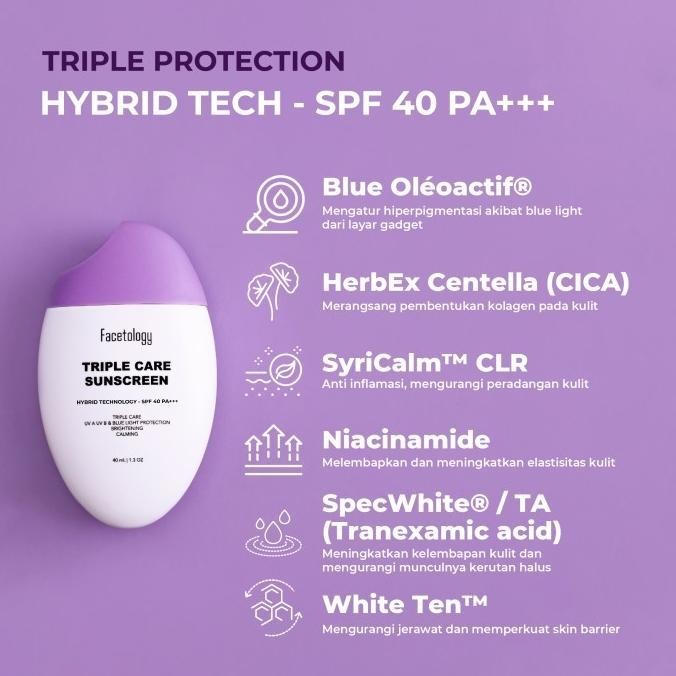 [BUNDLING 2PCS] Facetology Triple Care Sunscreen SPF 40 PA +++ 40ML H24S