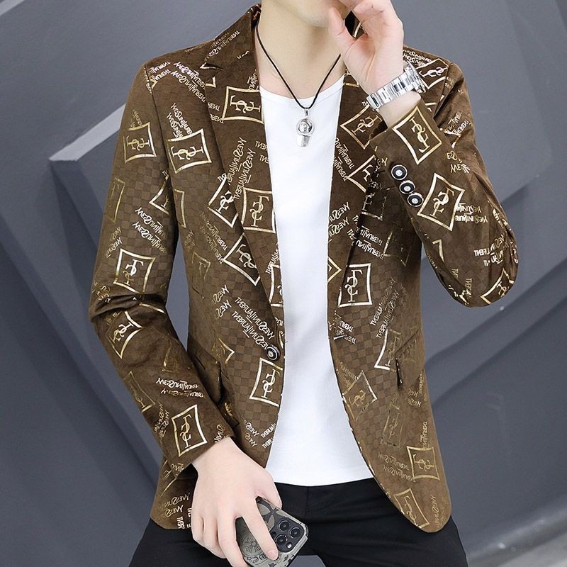 Jas Pria Berkualitas Baju Atasan Satu Lapis Slim-Fit Motif