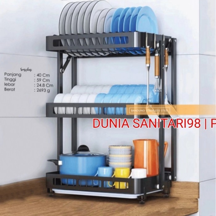 Rak Piring Lipat 3 Susun Bisa Gantung Dinding