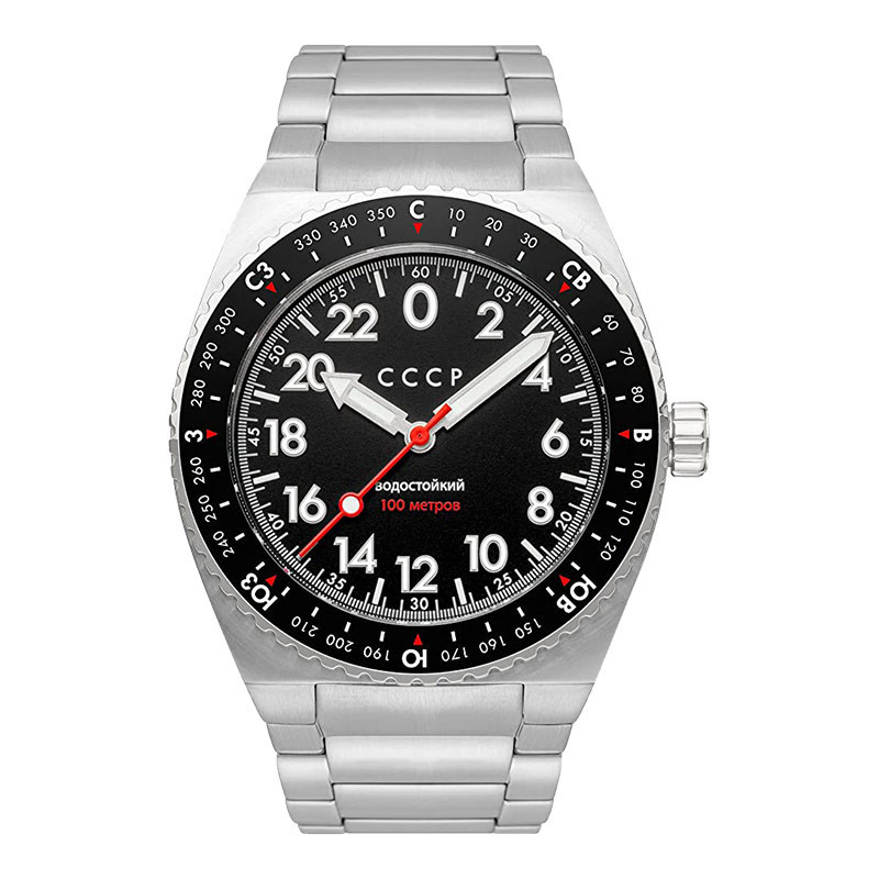 Jam Tangan Pria CCCP Aviation CP-7074-11 Mriya Automatic Black Dial Stainless Steel Strap