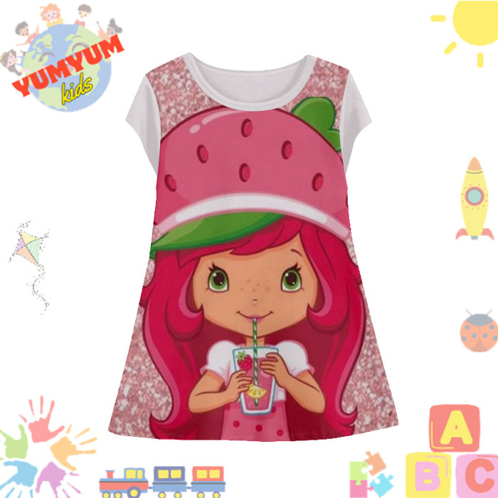 Dress Anak Perempuan Strawberry Shortcake v9 Tunik Anak Wanita Film Animasi Kartun Strawberry Shortc