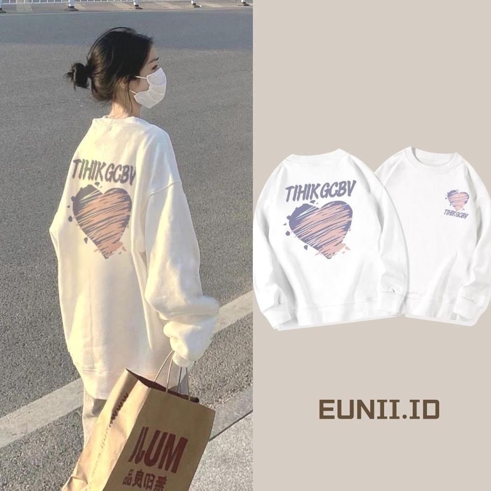 EUNII Sweater Lengan Panjang Graffiti Love Korean Style/Hoodie Oversize/Baju Wanita/Switer Wanita CO