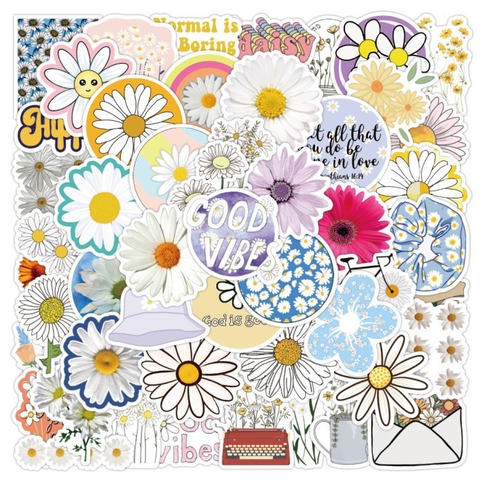 

50 Pcs Sticker Tumblr Flower Daisy Cute Bunga Girl Stiker Anti Air K01