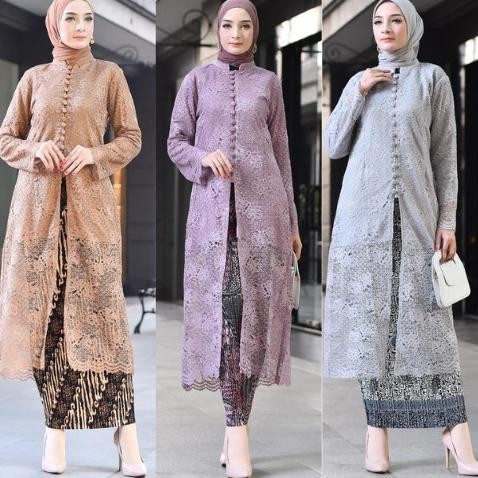 Setelan Kebaya Modern Tunik Brokat Kancing Busui & Rok Plisket Batik