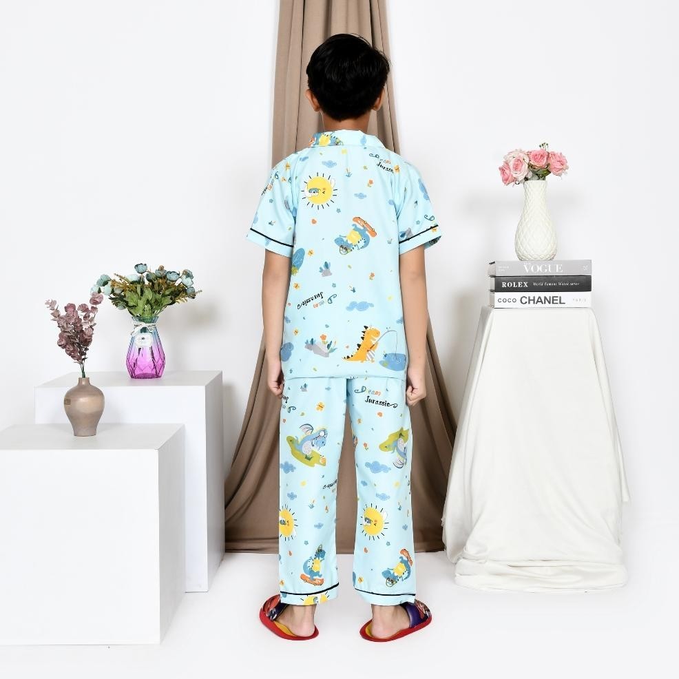 Piyama Anak Laki Laki Bahan Katun Rayon Umur 8 - 12 Tahun / Setelan Baju Tidur Katun Rayon Anak Laki