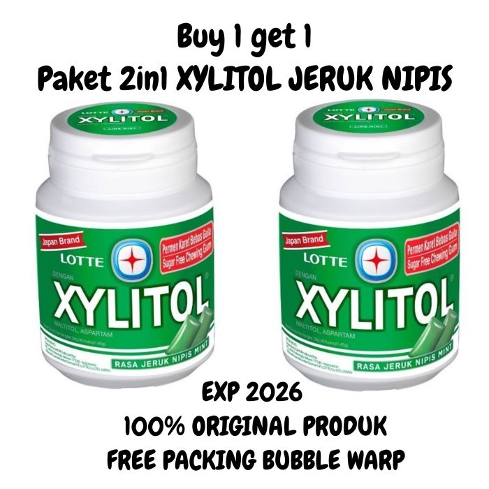 

LOTTE XYLITOL GUM LIMEMINT BOTOL 58G FREE SUGAR promo buy 1 get 1 K02