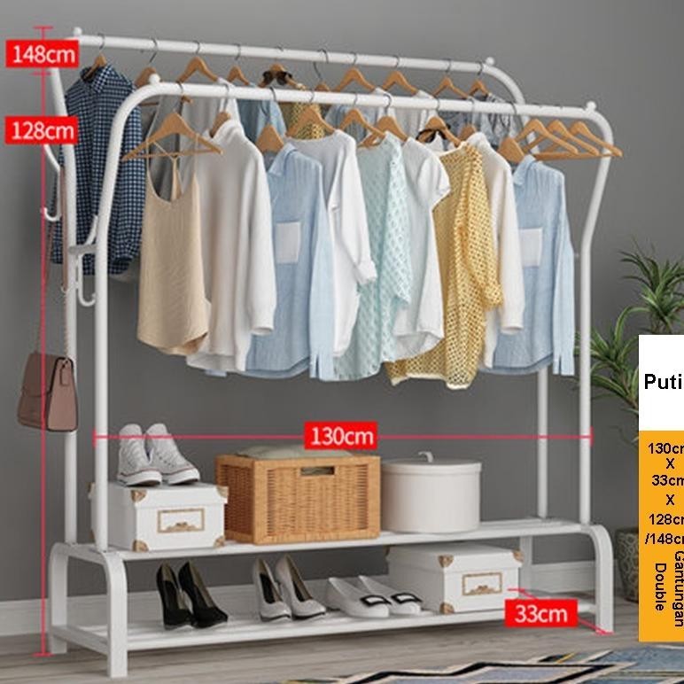 Stand Hanger Double Serbaguna Rak Baju Gantung Berdiri Rak Gawang Besi Rak Butik Bazar Display Rak S