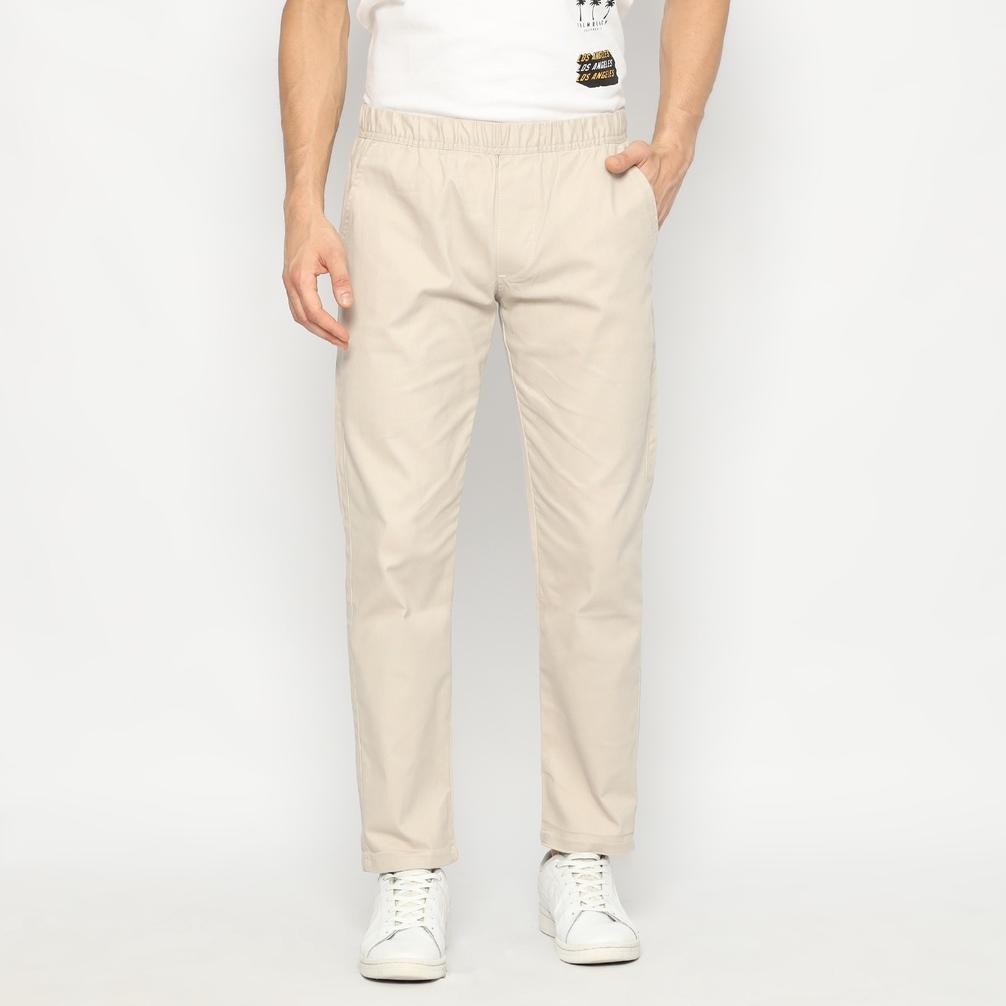 Celana Kerja Pria Celana Bahan Celana Chino Panjang Rocky Stretch Cream Ankle Relax Fit