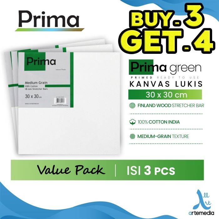 

KANVAS LUKIS PRIMA GREEN 30X30CM VALUE SET 3 COTTON CANVAS
