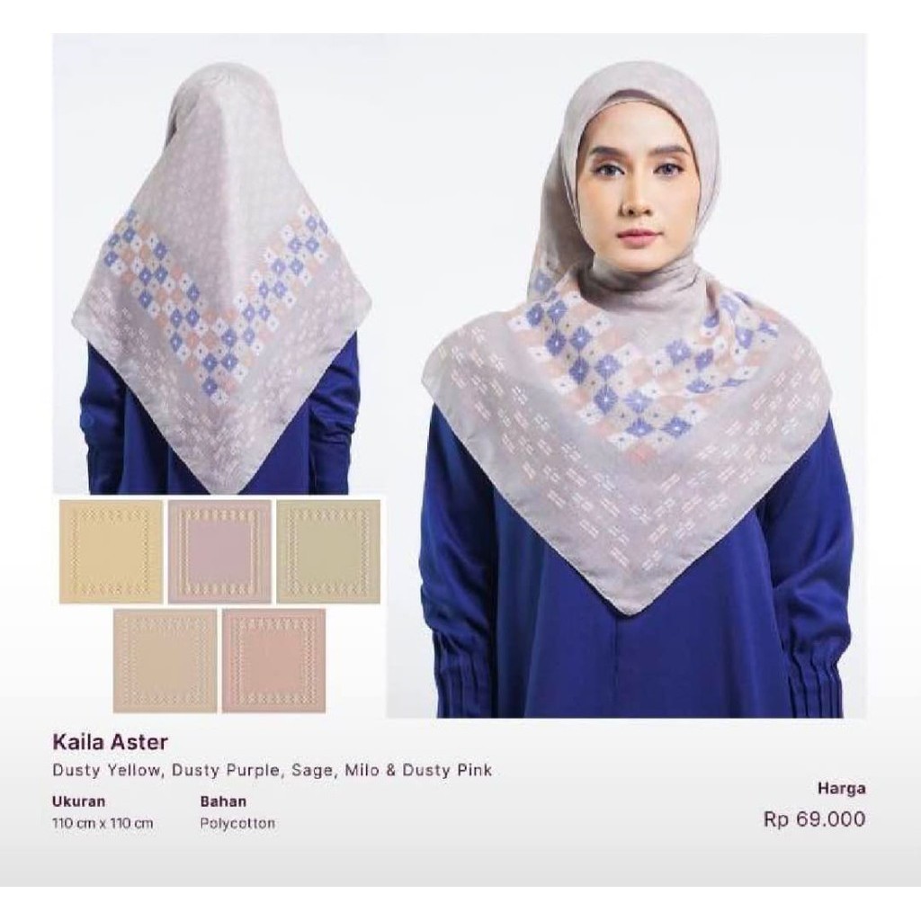 Elzatta Segi Empat Full Motif Kerudung Hijab Jilbab Kaila Aster