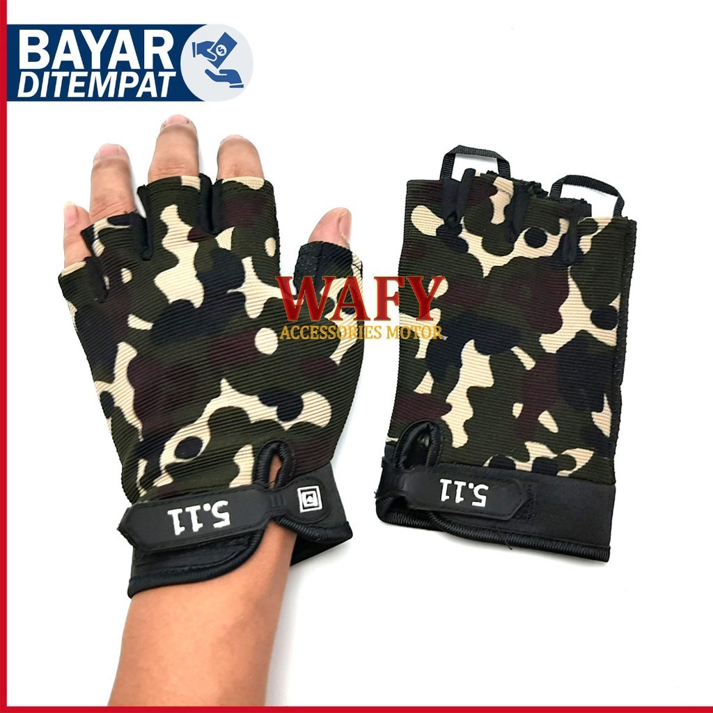 Sarung Tangan Motor Army - Sarung Tangan Sepeda Motif Army - Sarung Tangan Setengah Jari